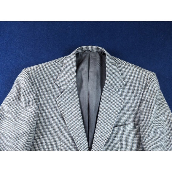 Tweed Speckled 42R Brown Blue/Grey Sport Coat w/ Elbow Patch VTG Leather Button - Picture 2 of 15
